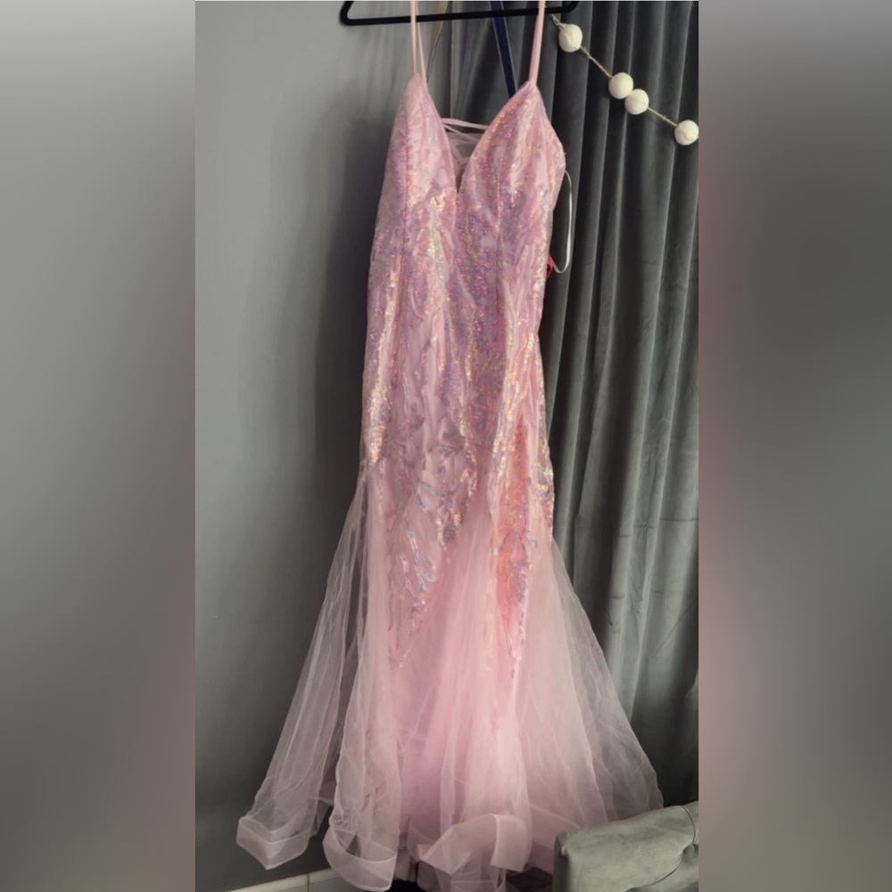 Camille La Vie Pink Lace Prom dress s